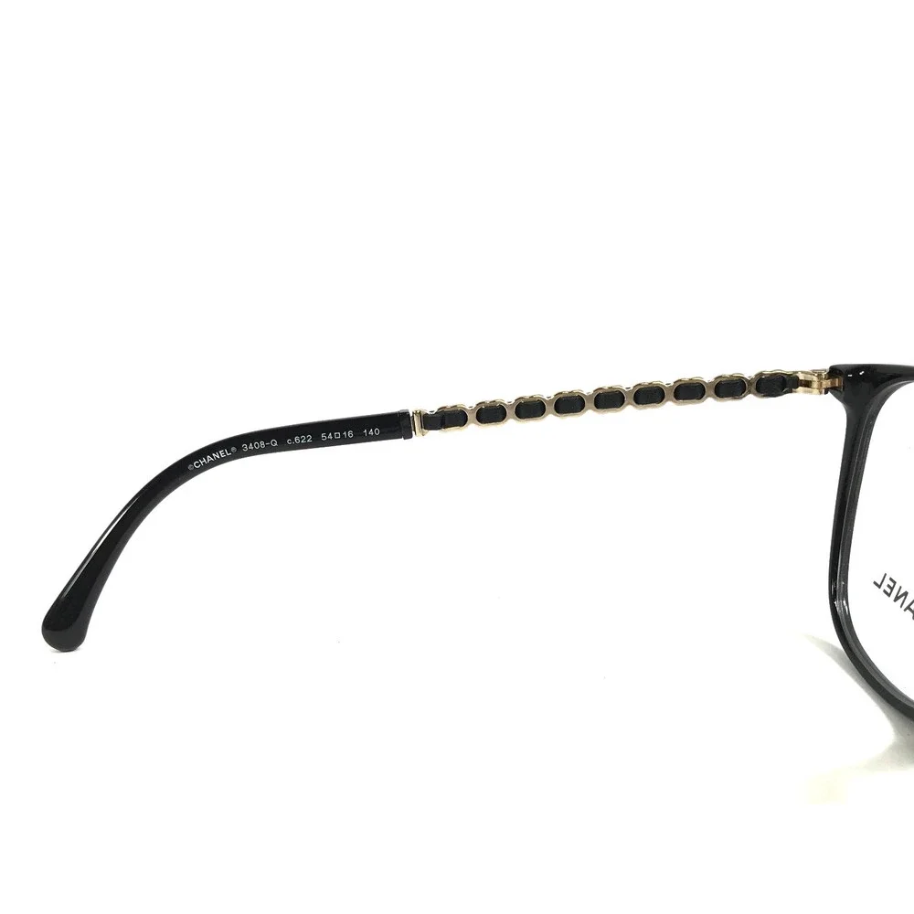 Chanel Eyeglasses Frames 3408-Q c.622 Black Gold Woven Leather 54-16-140